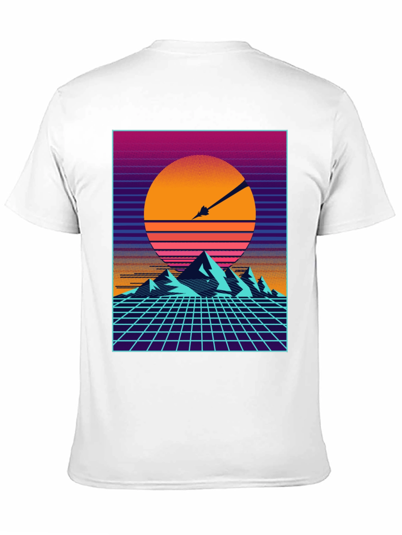 Retro Synthwave T-Shirt - Sunset Mountains