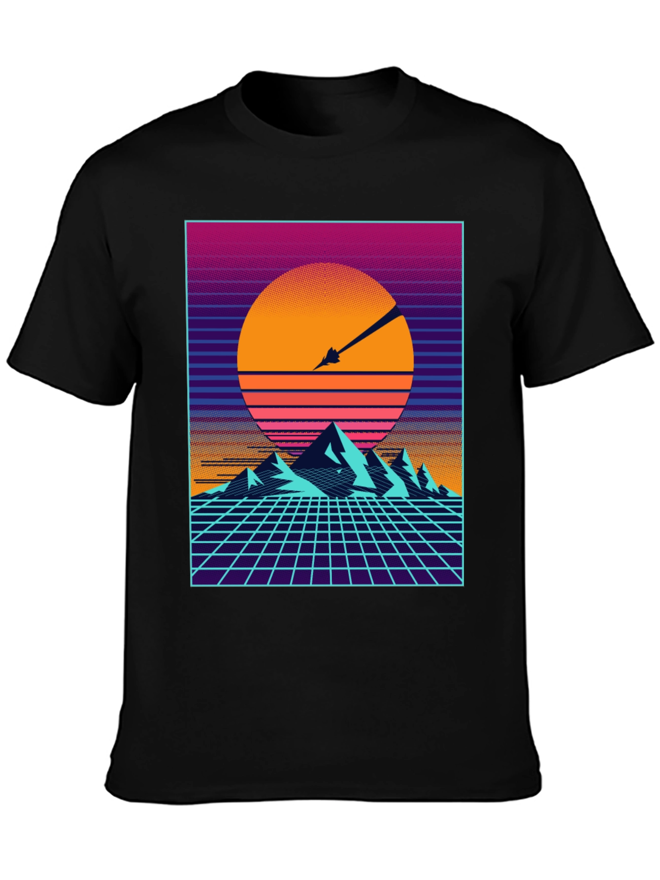 Retro Synthwave T-Shirt - Sunset Mountains
