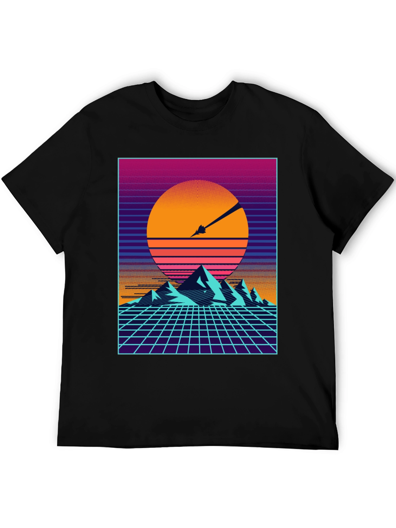Retro Synthwave T-Shirt - Sunset Mountains