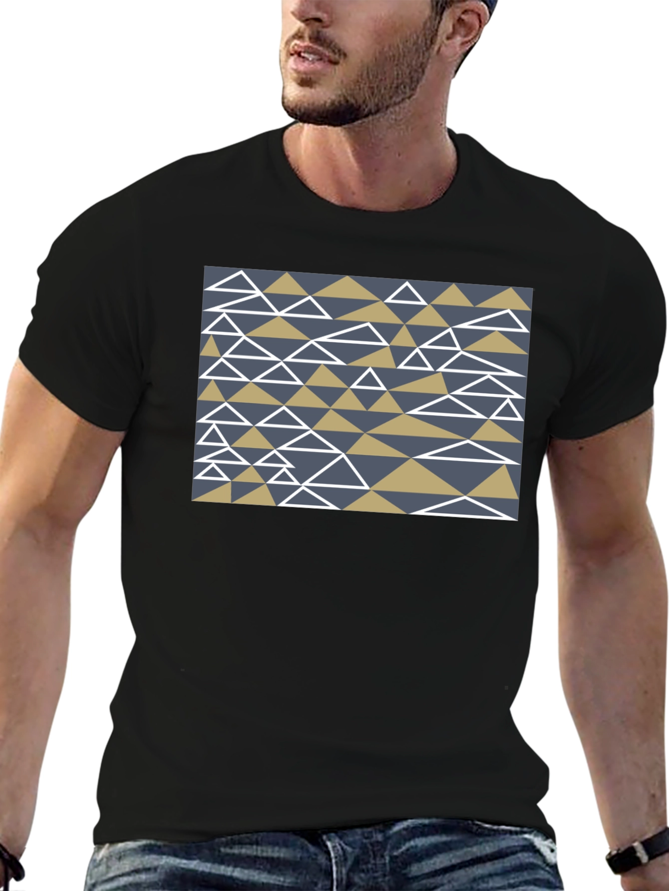Geometric Triangle Pattern Black T-Shirt