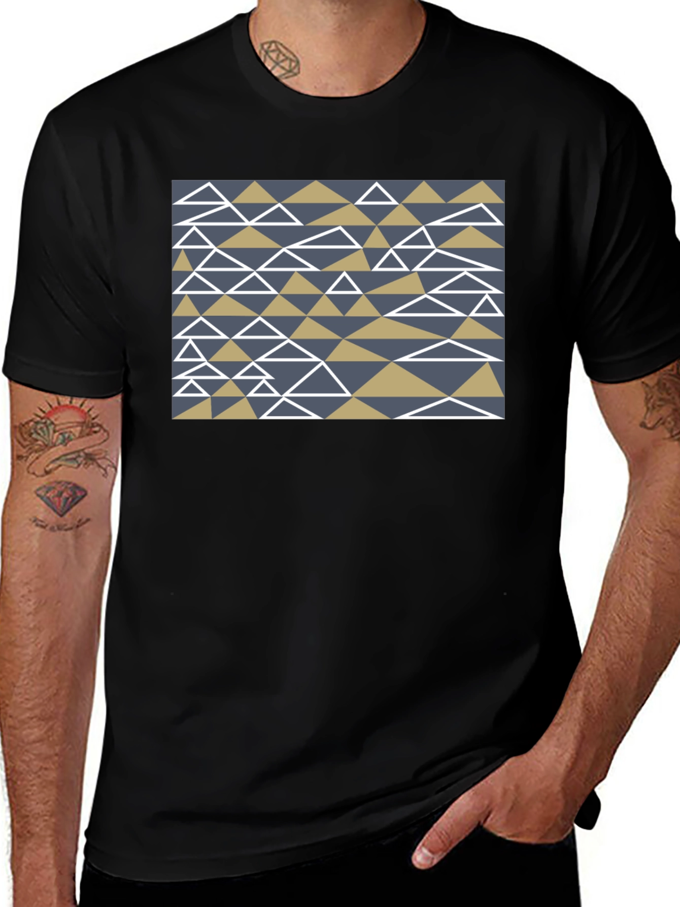 Geometric Triangle Pattern Black T-Shirt
