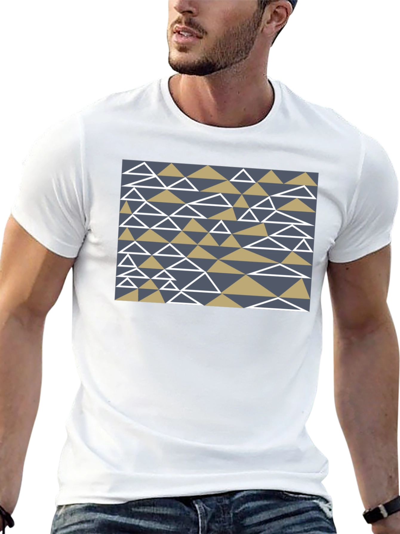 Geometric Triangle Pattern Black T-Shirt