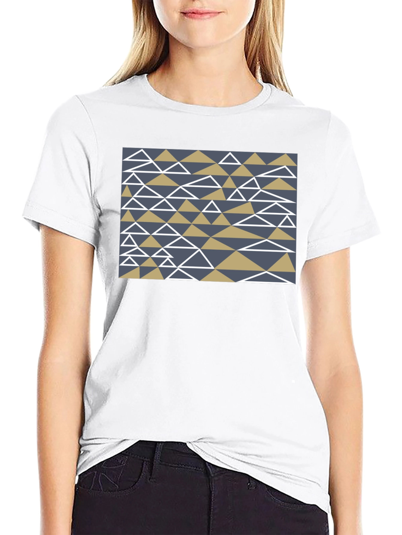 Geometric Triangle Pattern Black T-Shirt