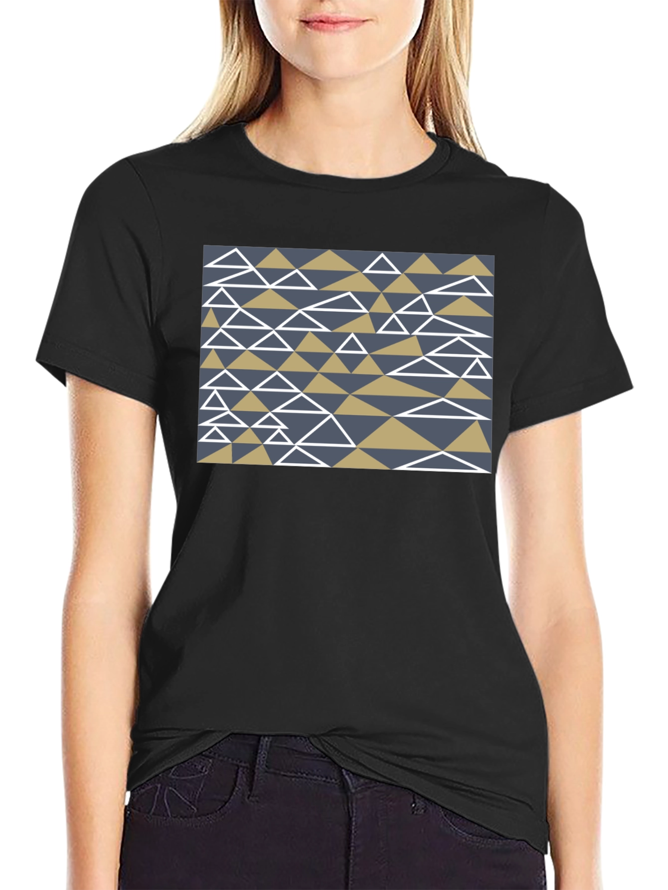 Geometric Triangle Pattern Black T-Shirt