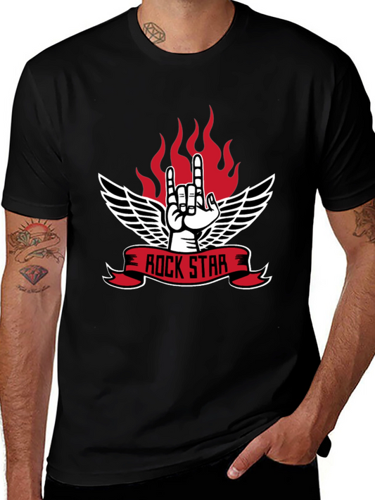 Rock Star Graphic Tee - Heavy Metal Hand Sign T-Shirt
