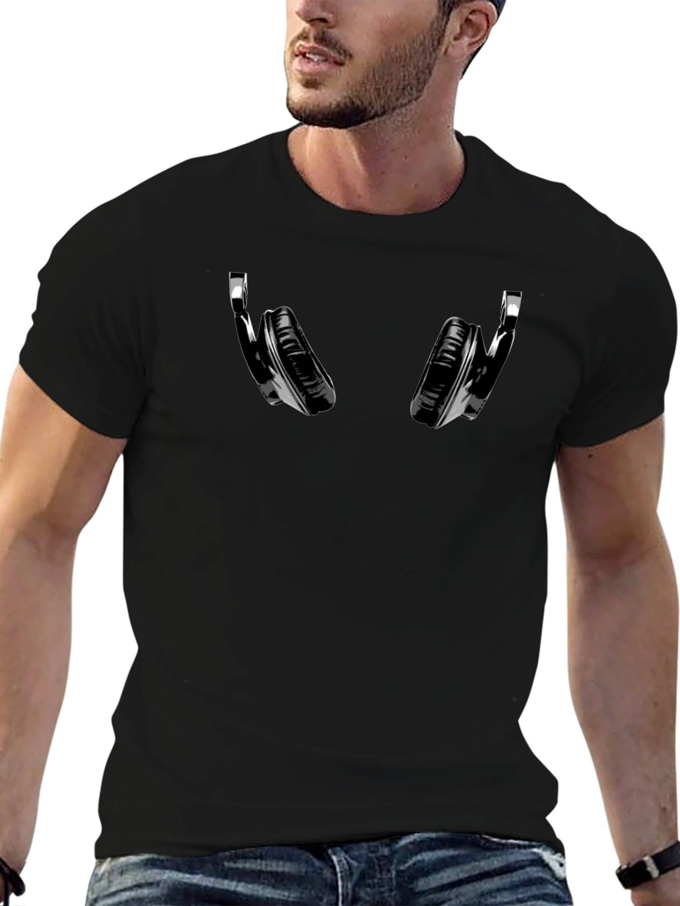Black Headphones Graphic T-Shirt