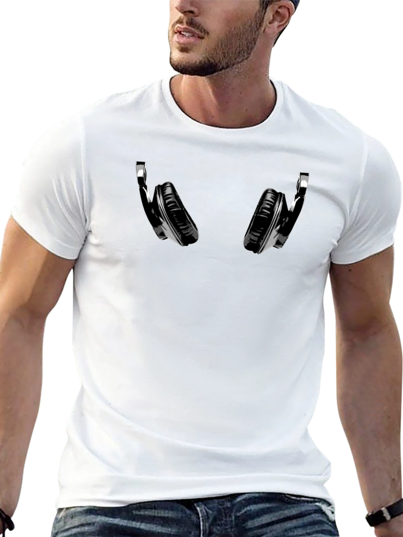 Black Headphones Graphic T-Shirt