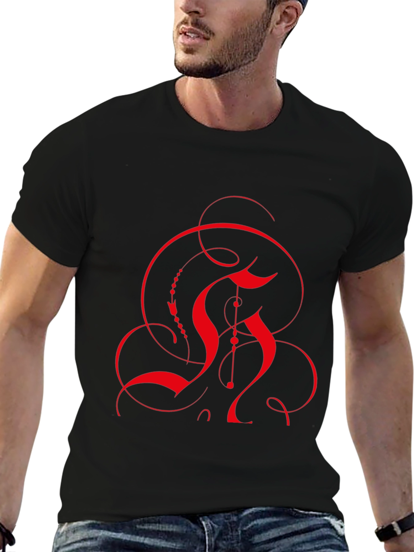 Abstract Red Design Black T-Shirt