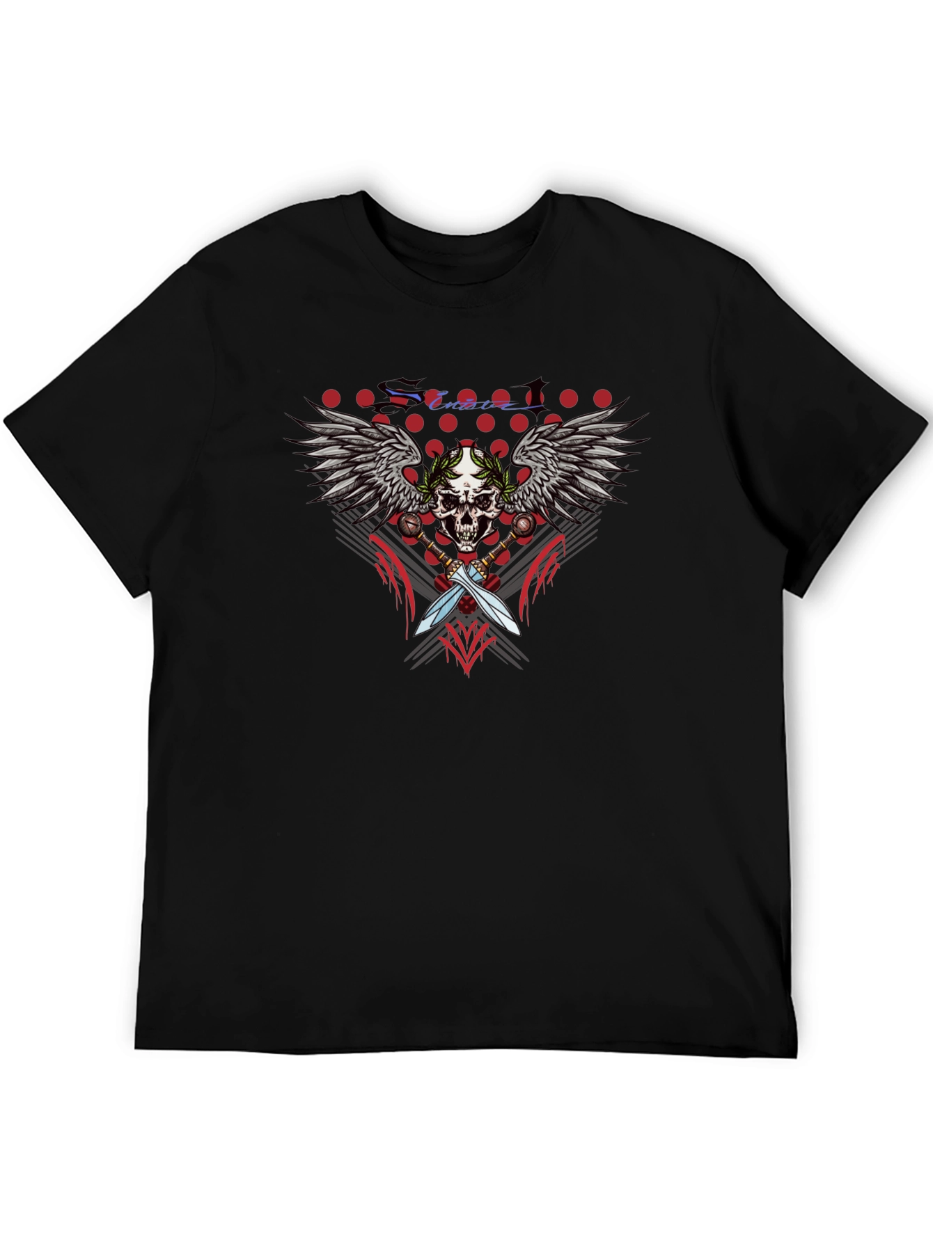Skull Wings Swords Black Graphic T-Shirt