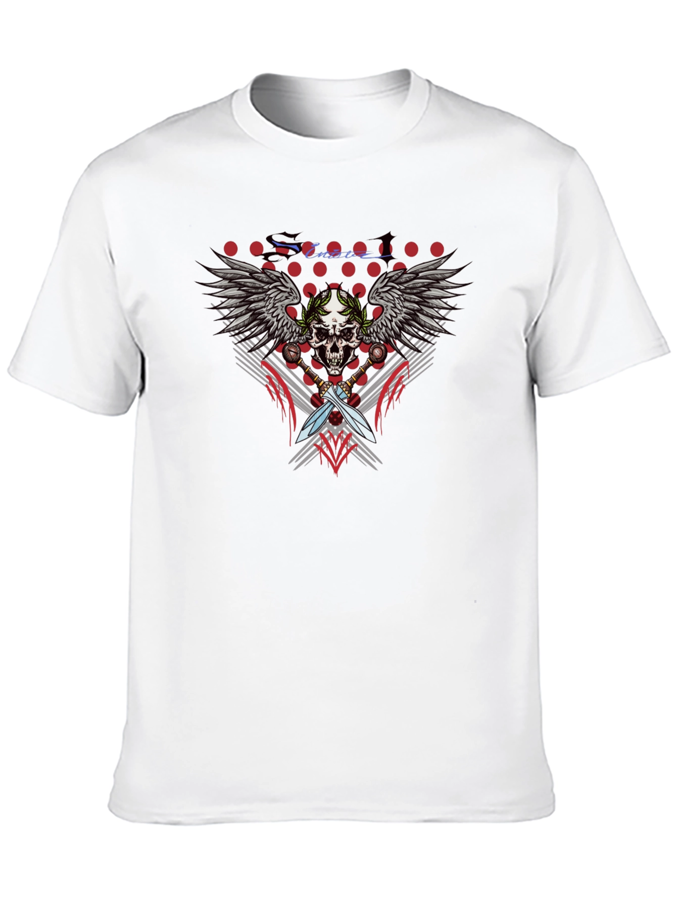 Skull Wings Swords Black Graphic T-Shirt