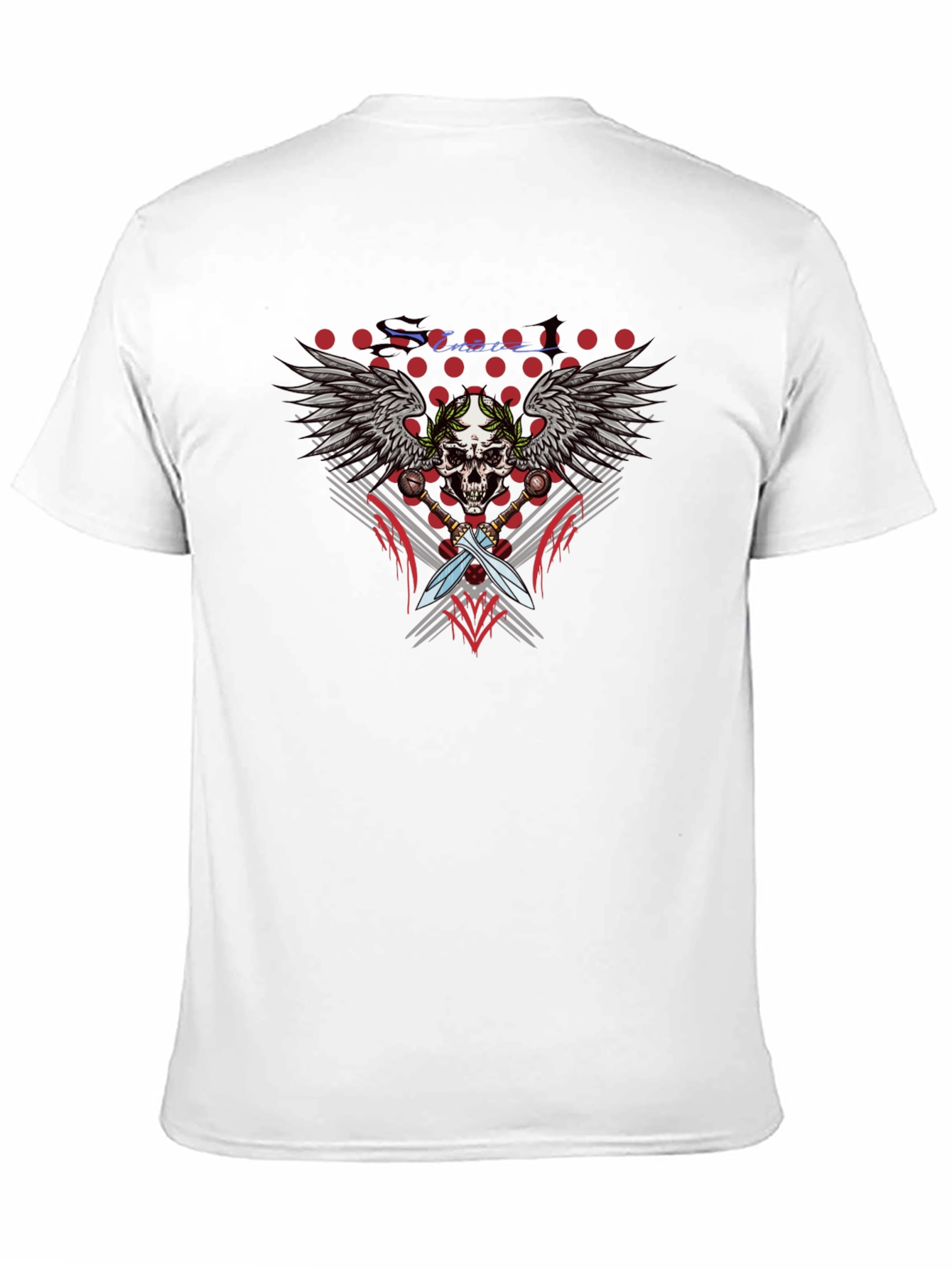 Skull Wings Swords Black Graphic T-Shirt