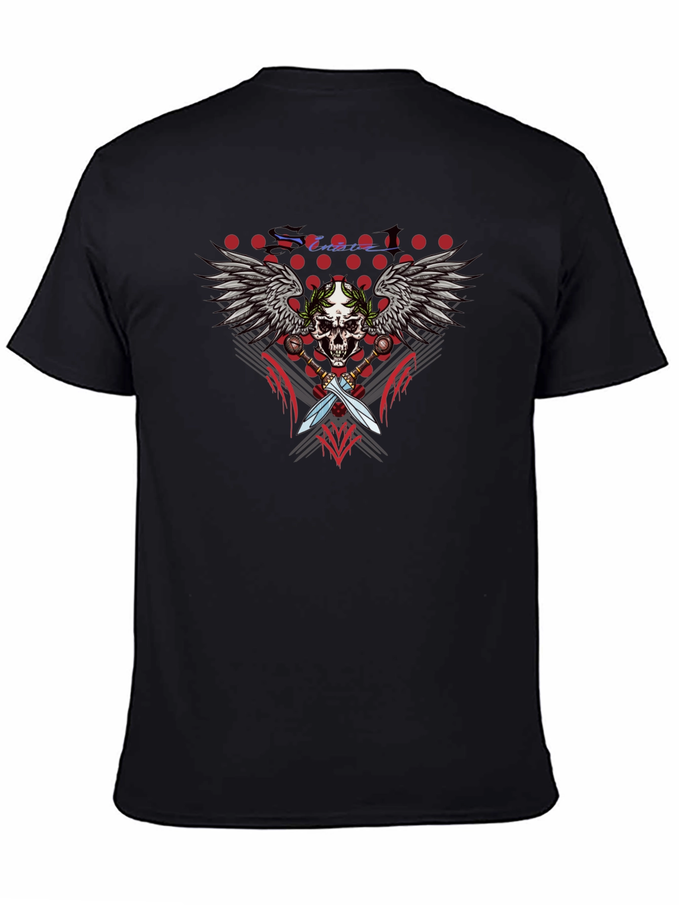 Skull Wings Swords Black Graphic T-Shirt