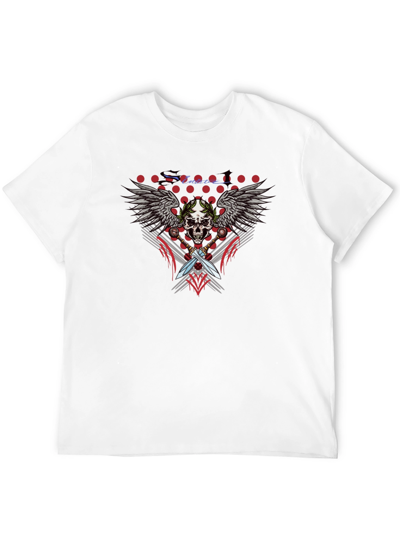 Skull Wings Swords Black Graphic T-Shirt