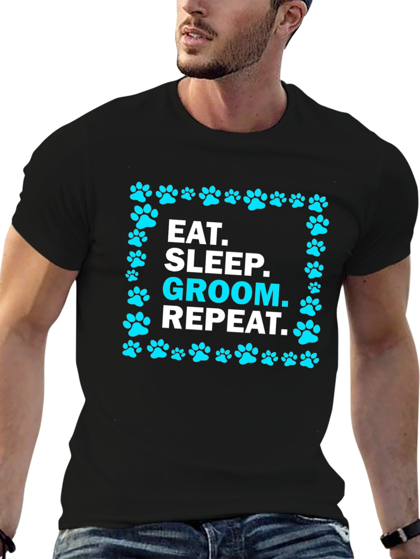 Eat Sleep Groom Repeat Pet Paw T-Shirt