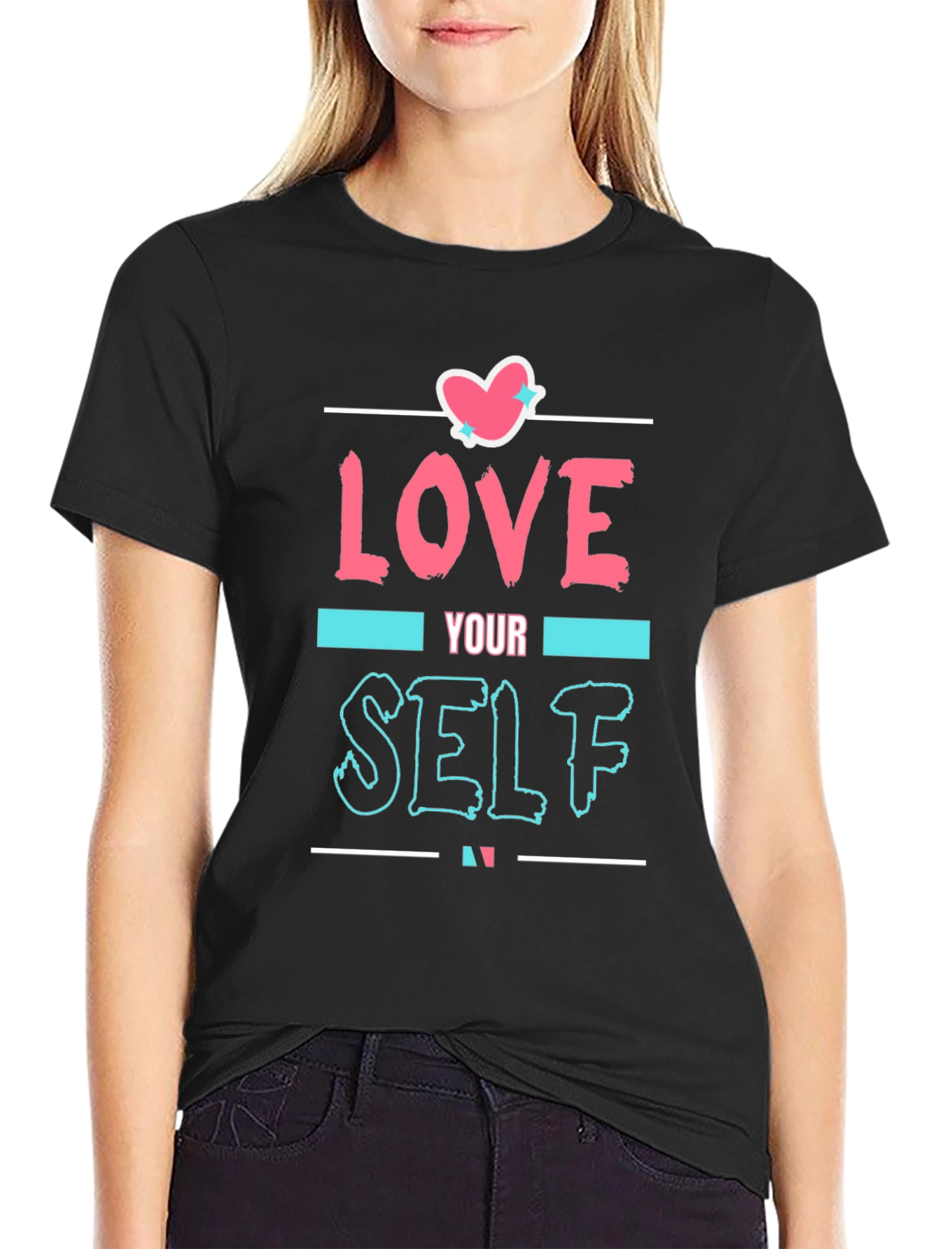 Love Yourself Graphic Print Tee - Black