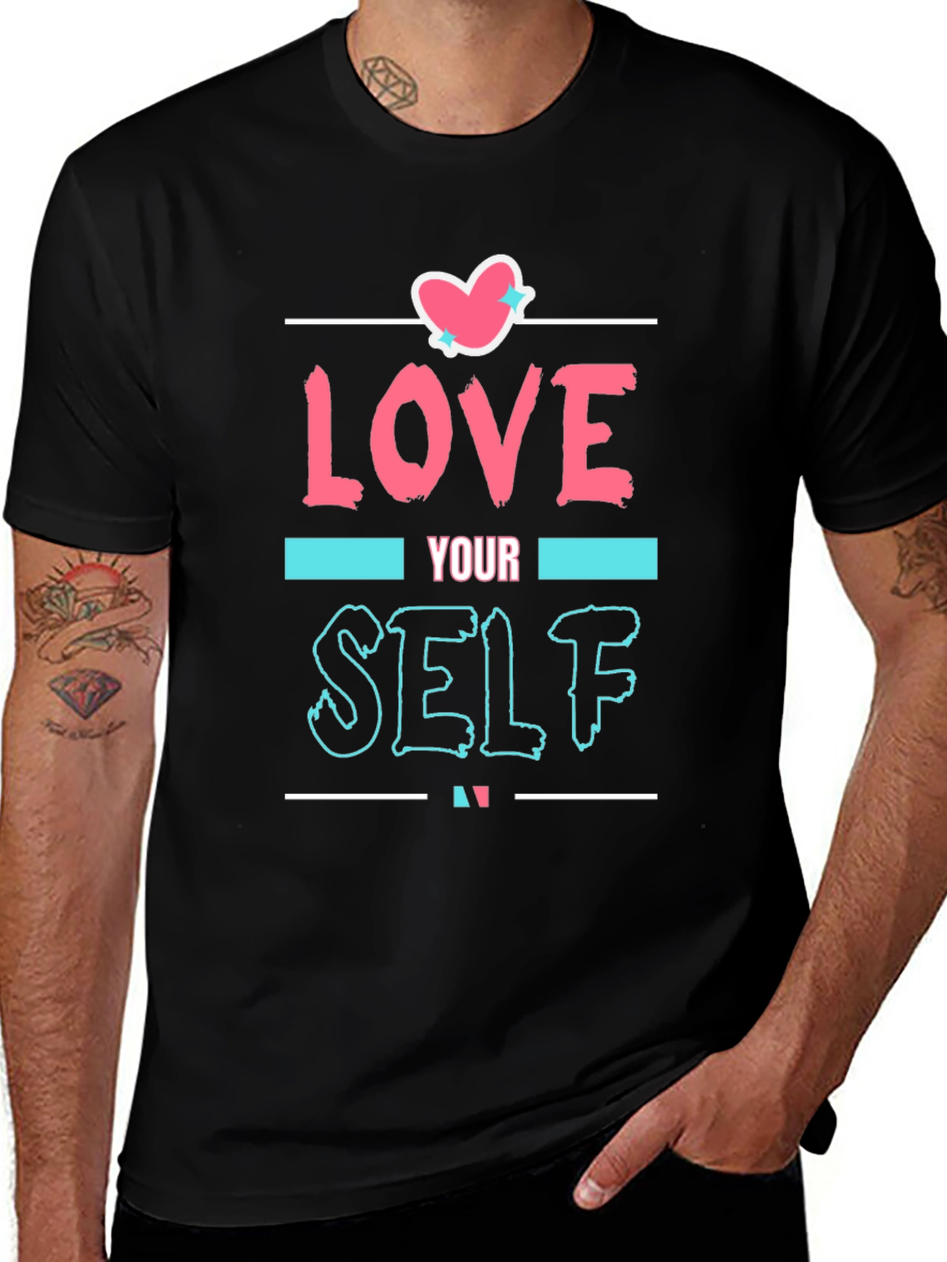 Love Yourself Graphic Print Tee - Black