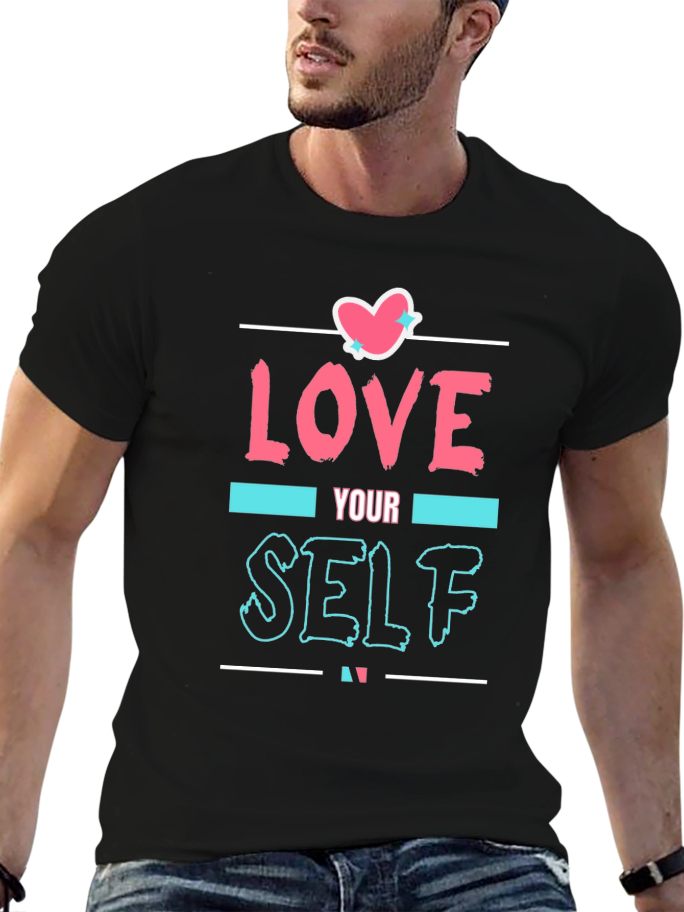 Love Yourself Graphic Print Tee - Black