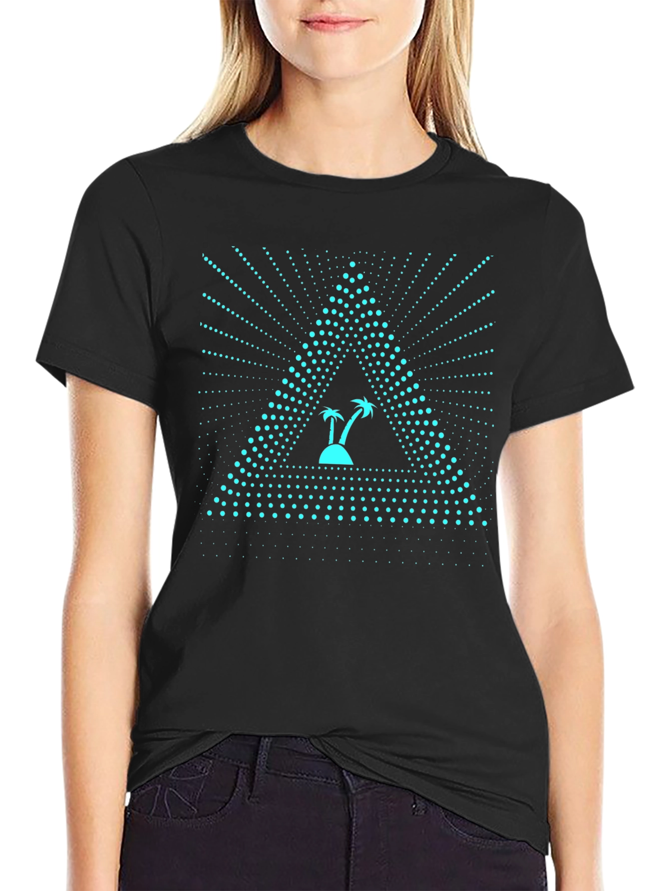 Triangle Island Palm Tree Graphic Tee - Black