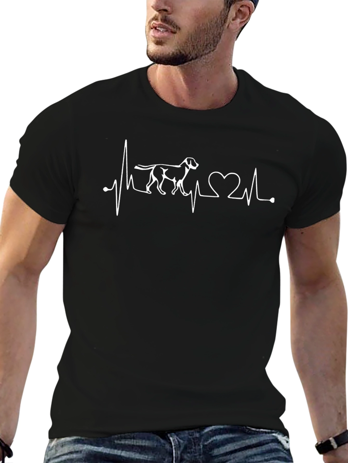 Dog Lover Heartbeat T-Shirt - Black