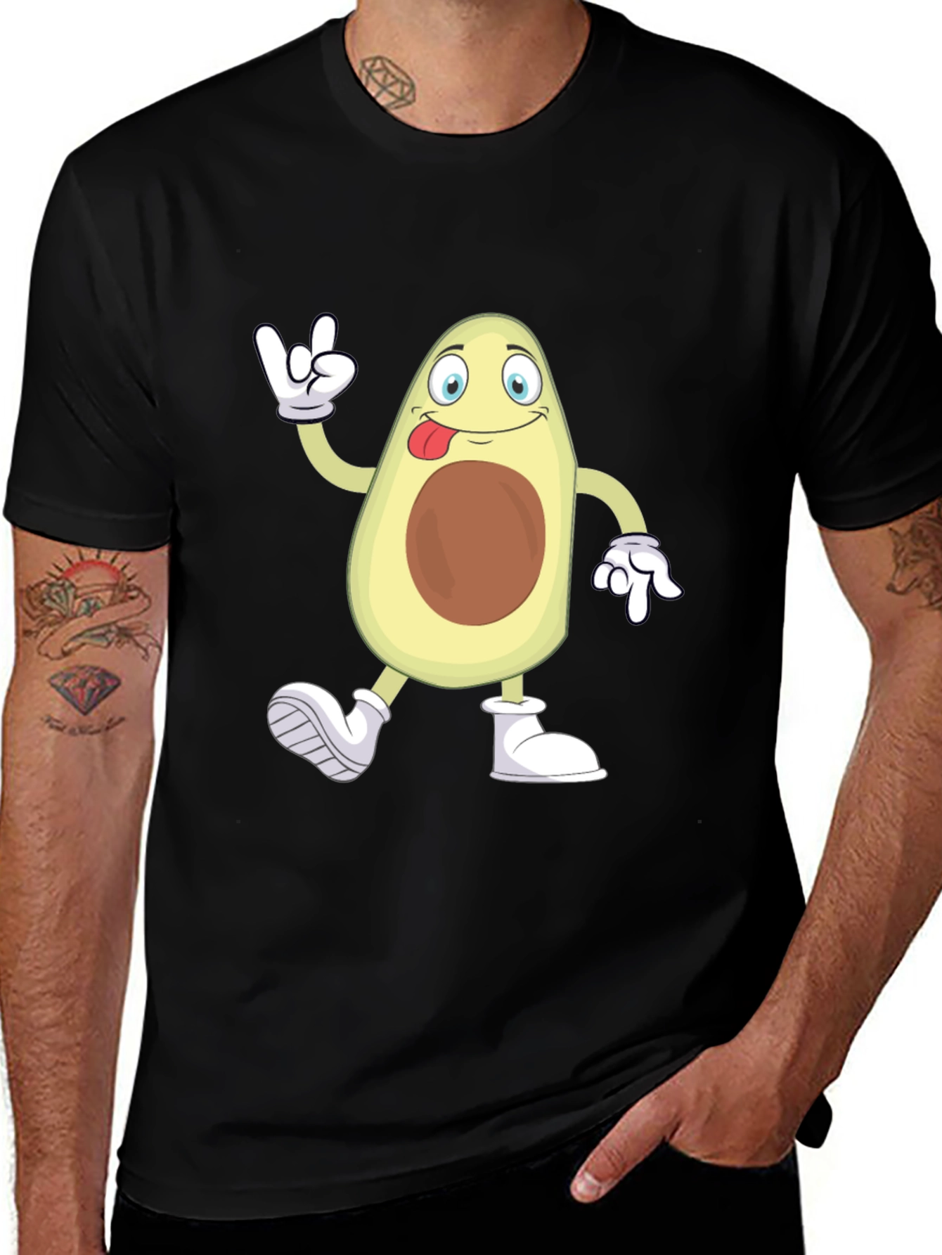 Funny Avocado Cartoon Graphic Black T-Shirt
