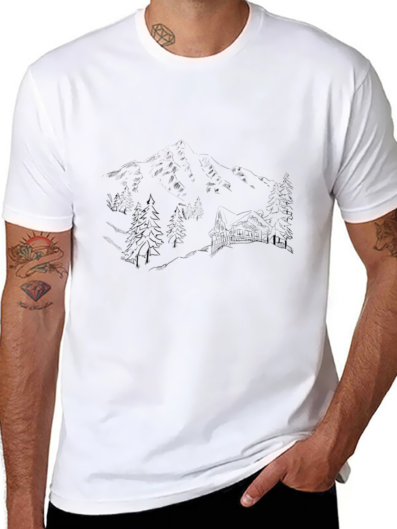Mountain Cabin Graphic Tee - Black
