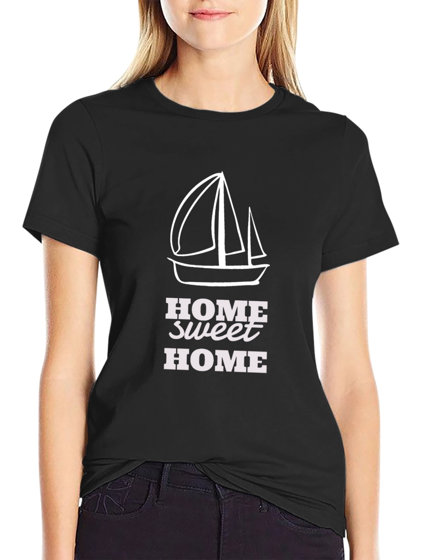 Home Sweet Home Sailboat Graphic Tee - Black