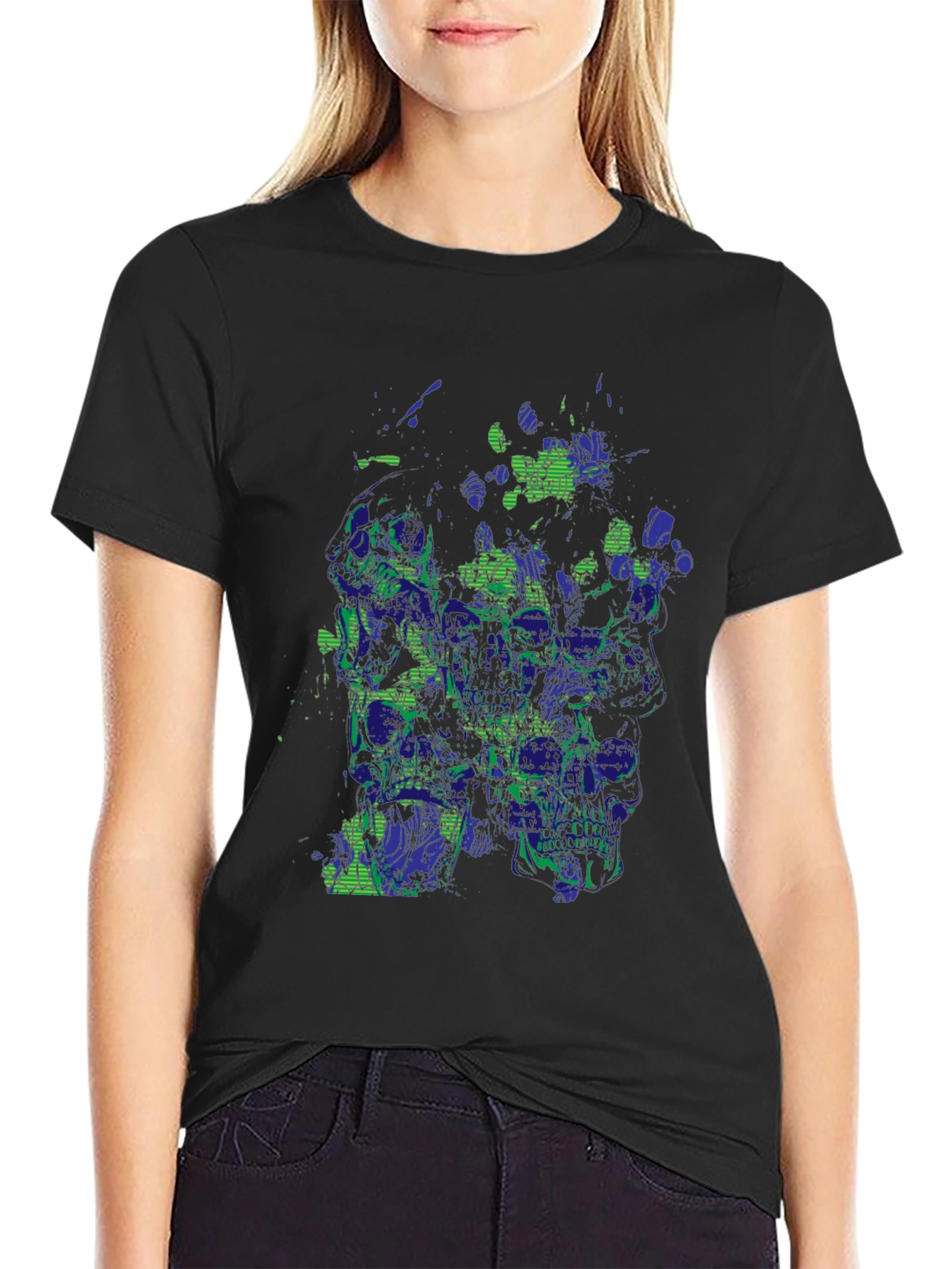 Abstract Skull Graphic Print Black T-Shirt