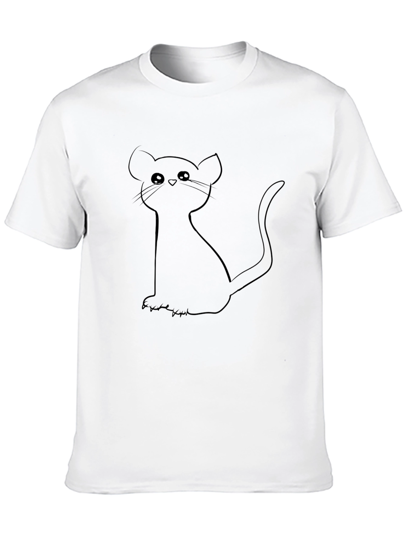 Cute Cat Outline Black T-Shirt