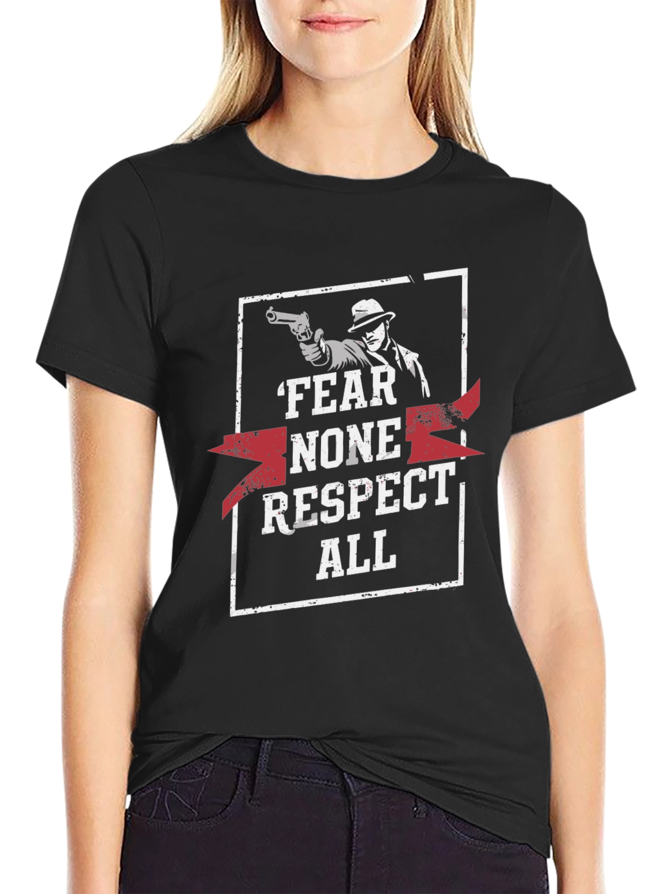 Fear None Respect All Graphic Print Black T-Shirt
