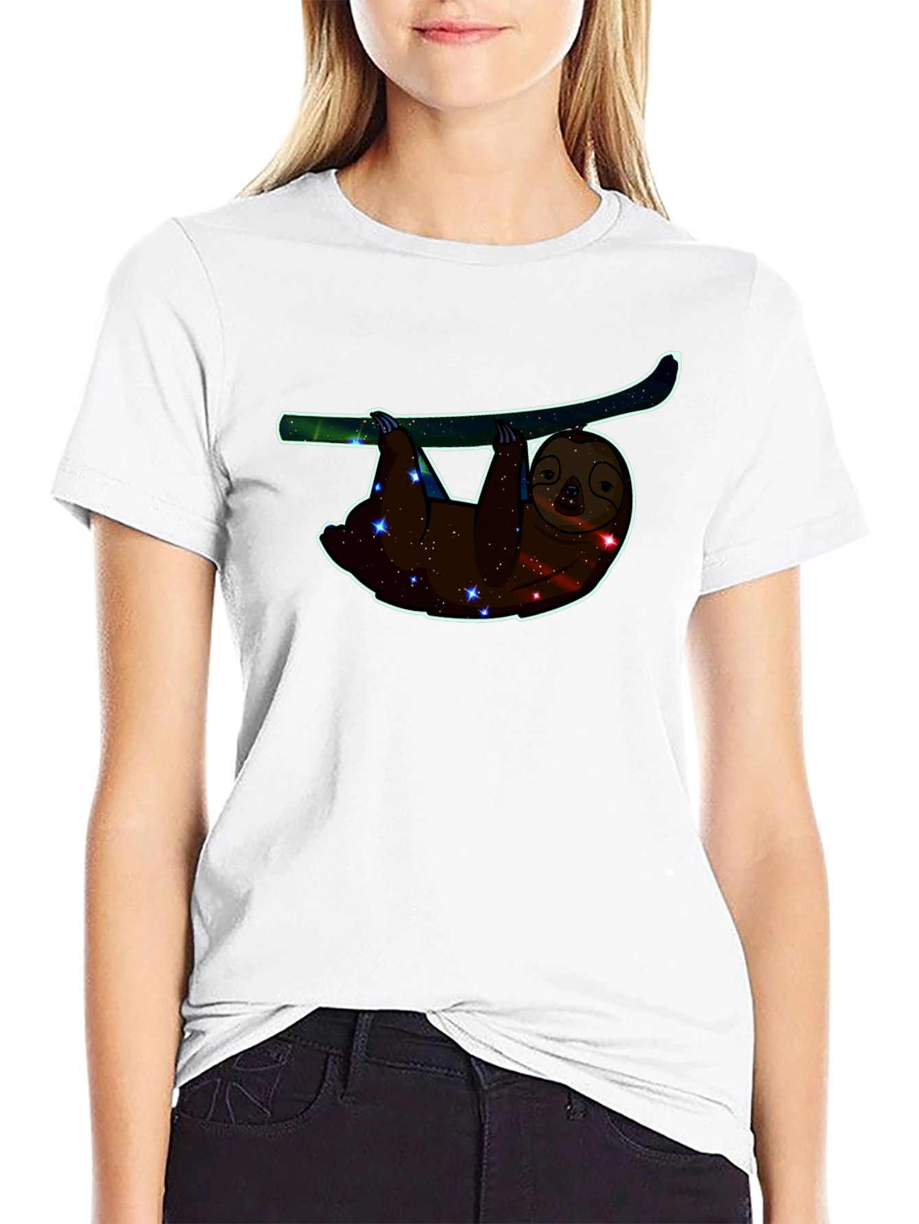 Cosmic Sloth Graphic Tee - Black Crew Neck