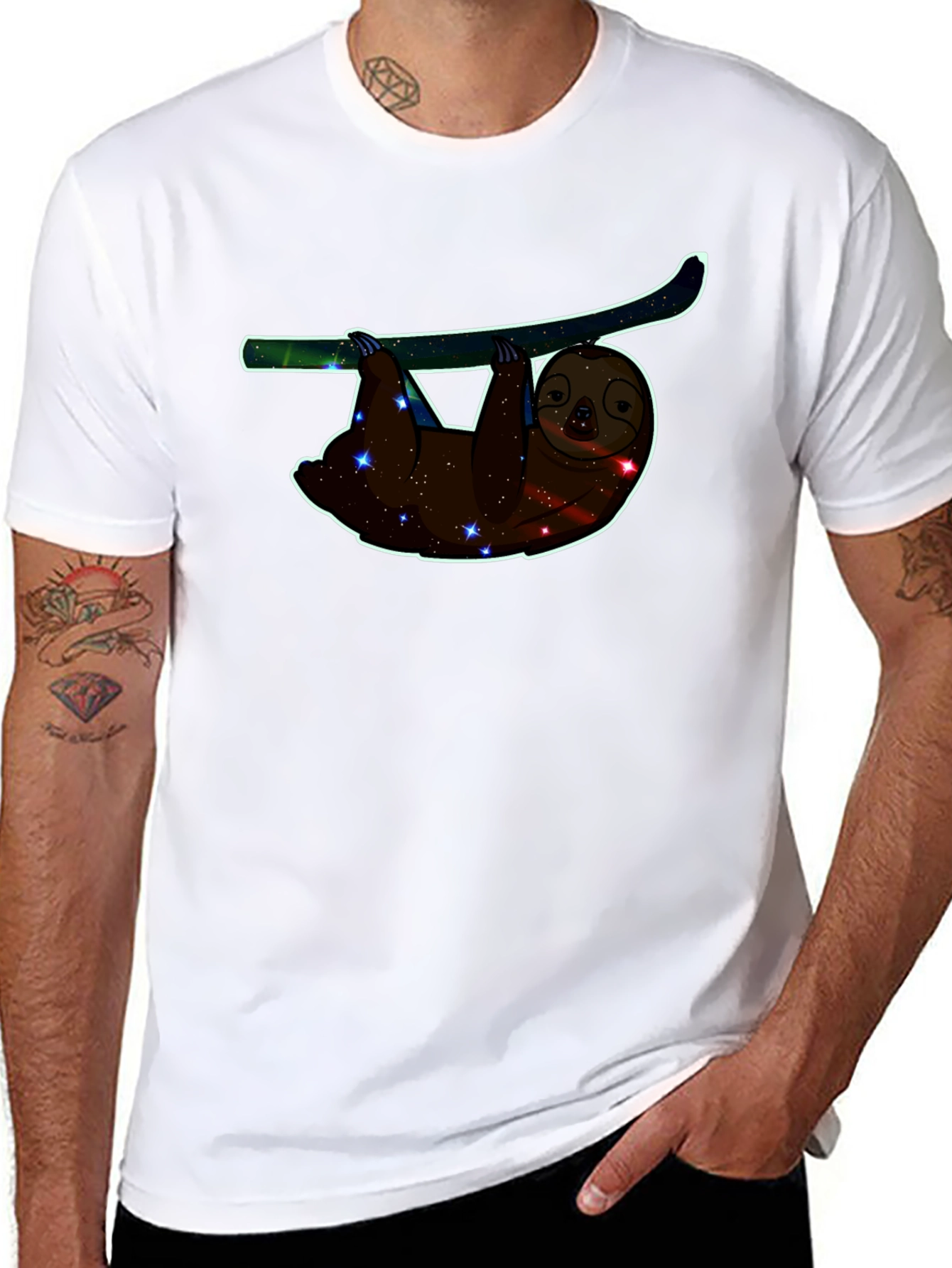 Cosmic Sloth Graphic Tee - Black Crew Neck