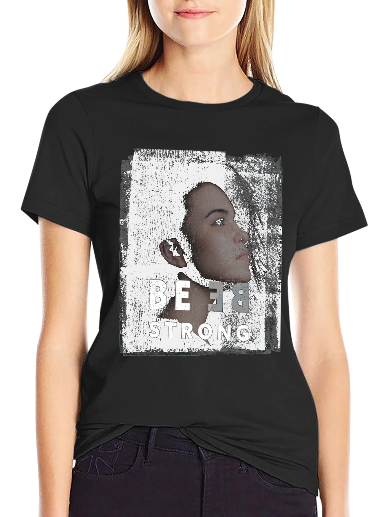 Be Strong Graphic Print Black T-Shirt