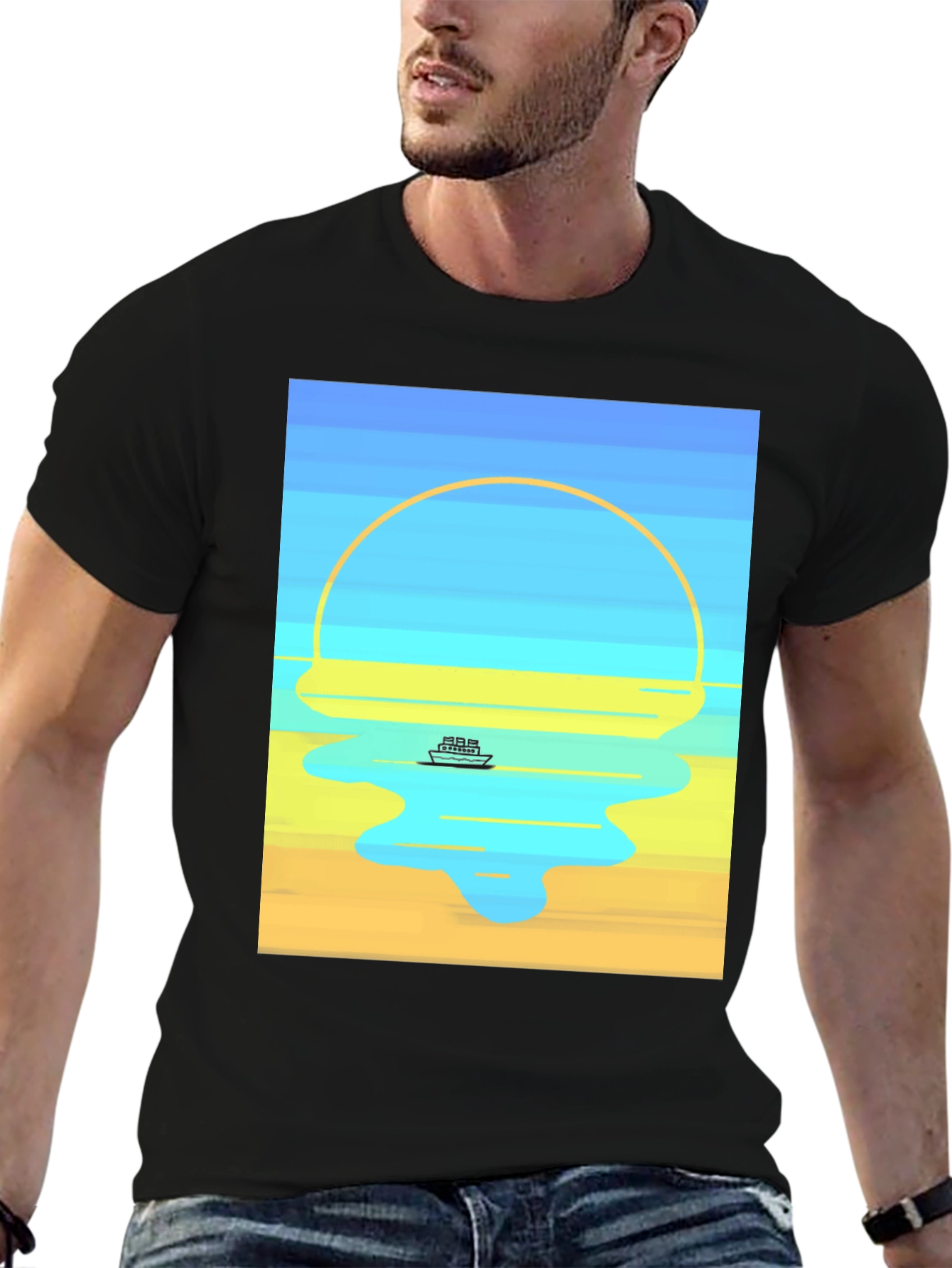 Sunset Cruise Graphic Tee - Modern Art Style