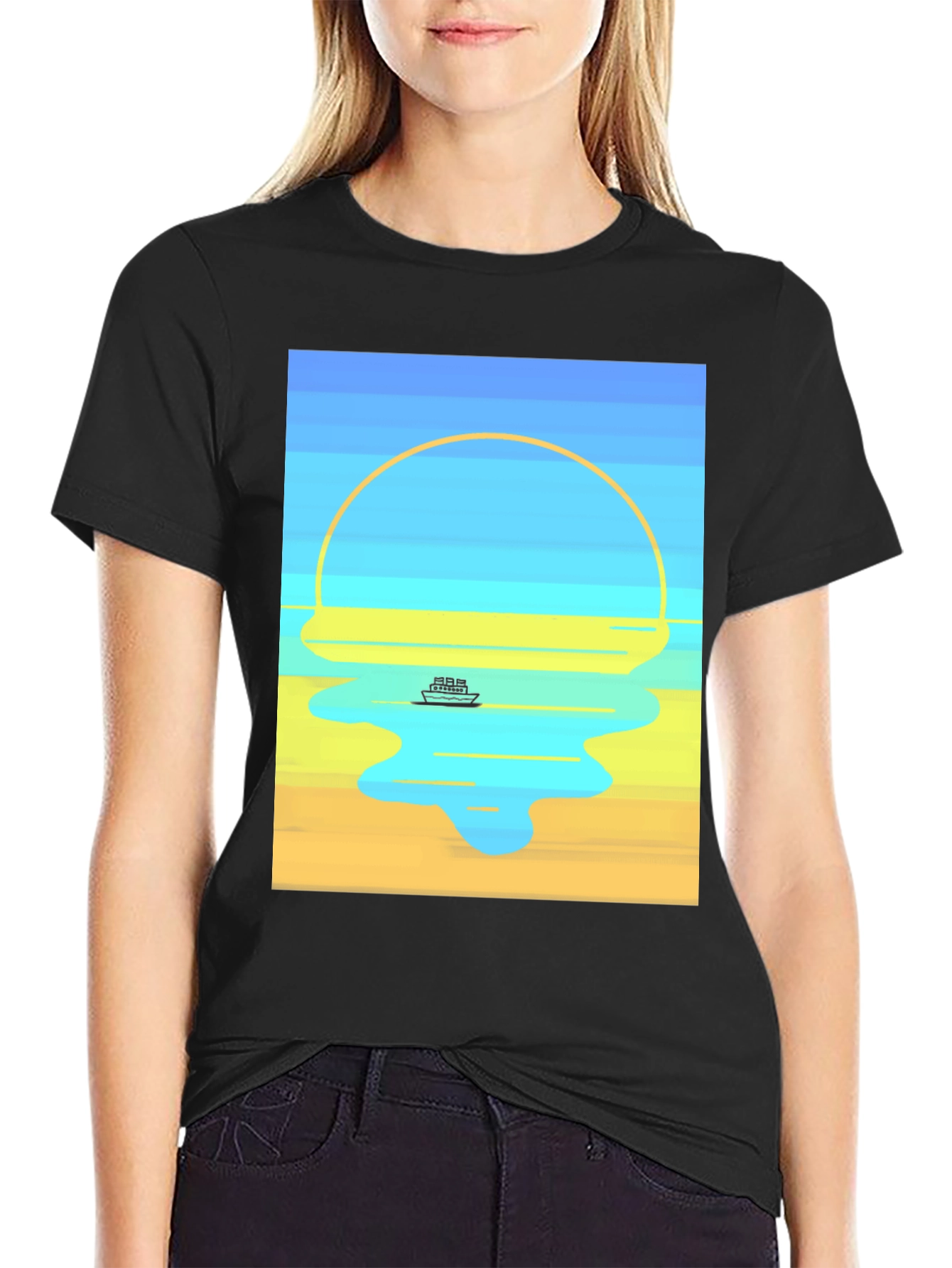 Sunset Cruise Graphic Tee - Modern Art Style