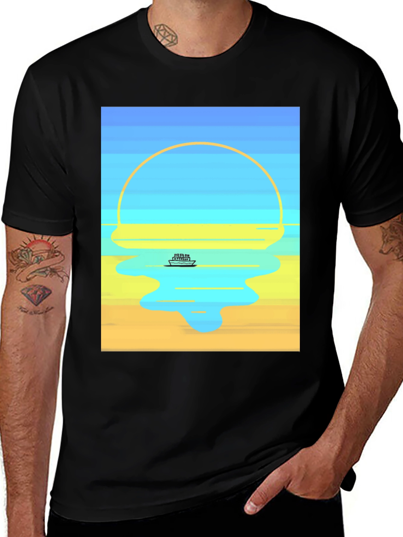 Sunset Cruise Graphic Tee - Modern Art Style