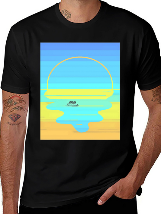 Sunset Cruise Graphic Tee - Modern Art Style