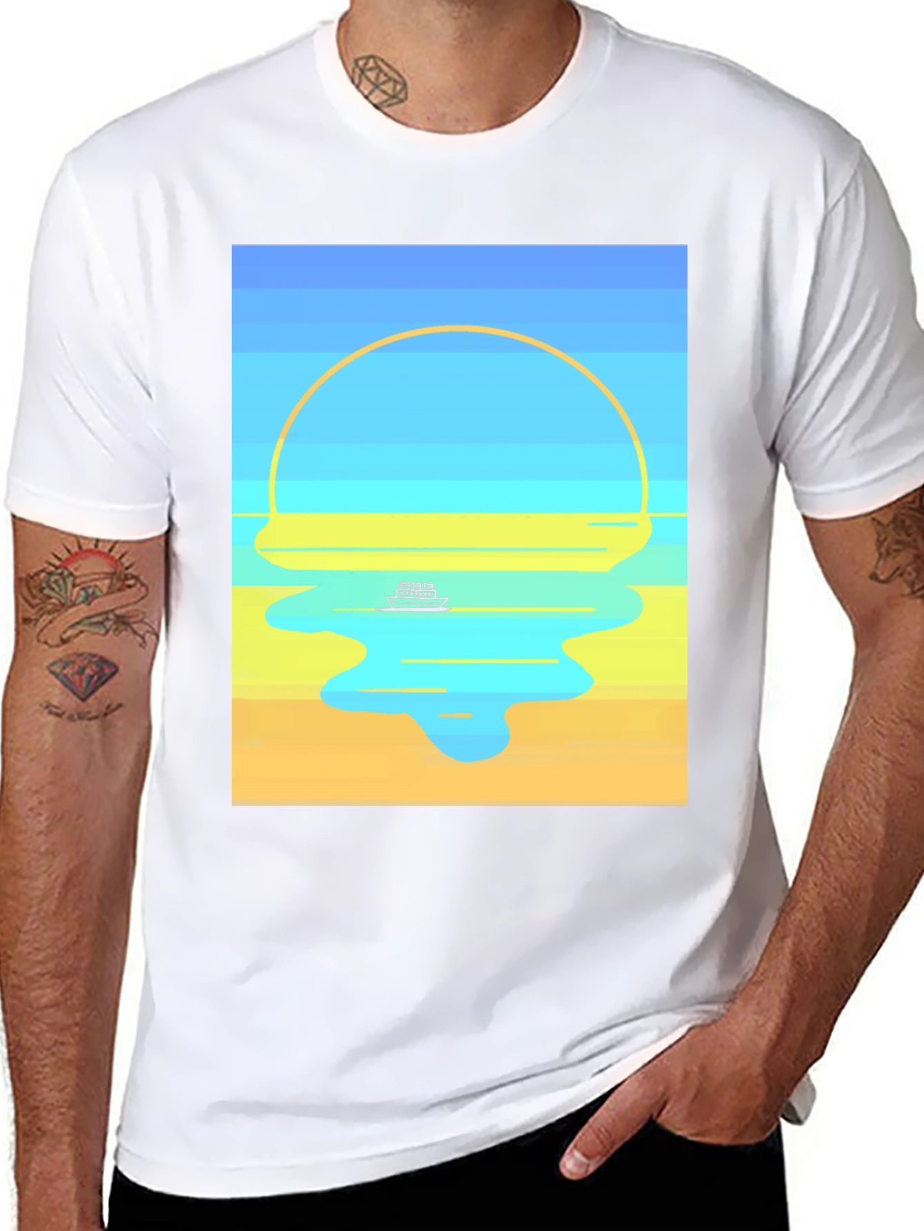 Sunset Cruise Graphic Tee - Modern Art Style