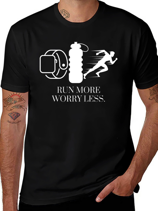 Run More Worry Less Graphic T-Shirt - Black