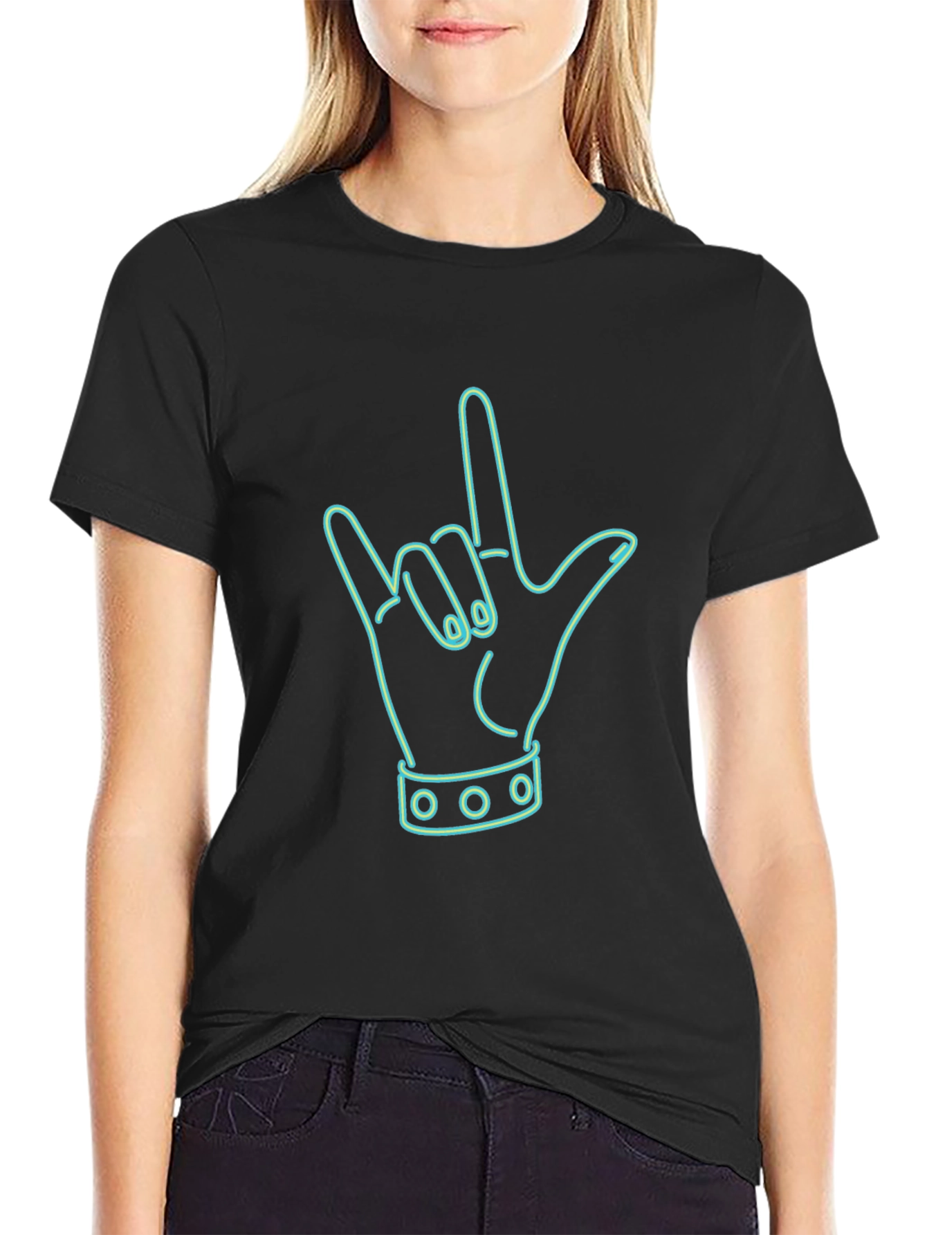 Rock On Hand Graphic Tee - Black