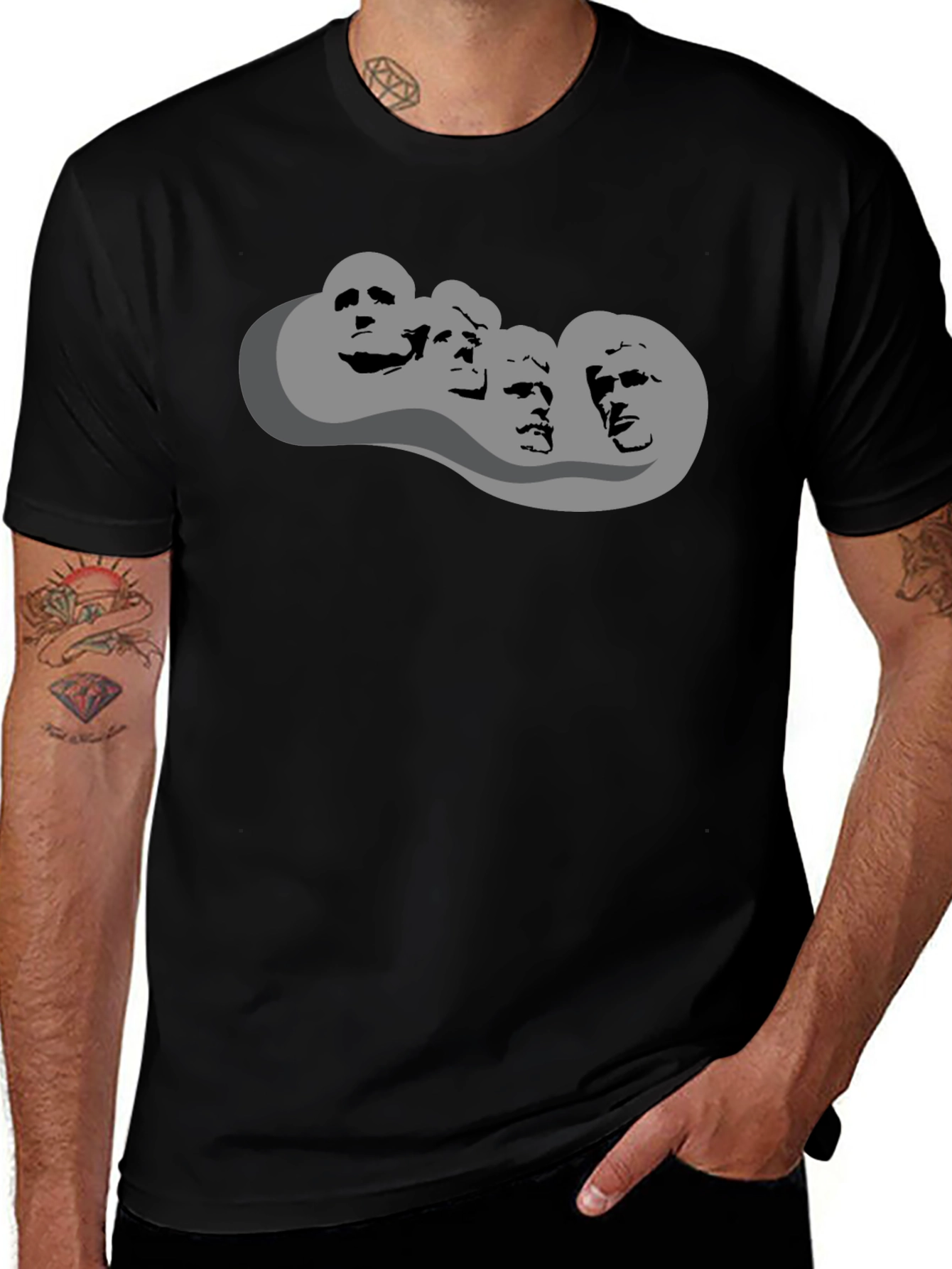 Mount Rushmore Graphic Print Black T-Shirt