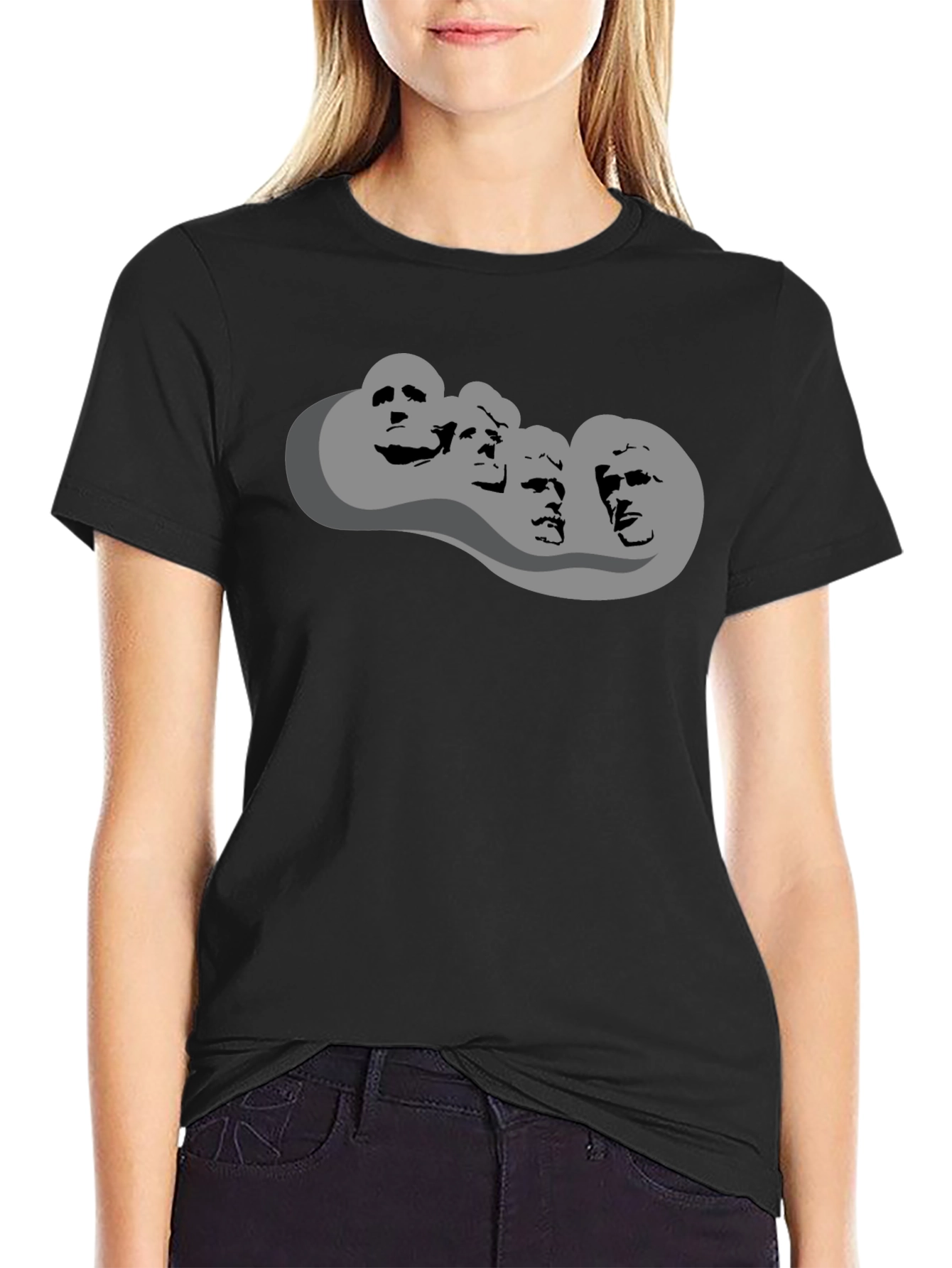 Mount Rushmore Graphic Print Black T-Shirt