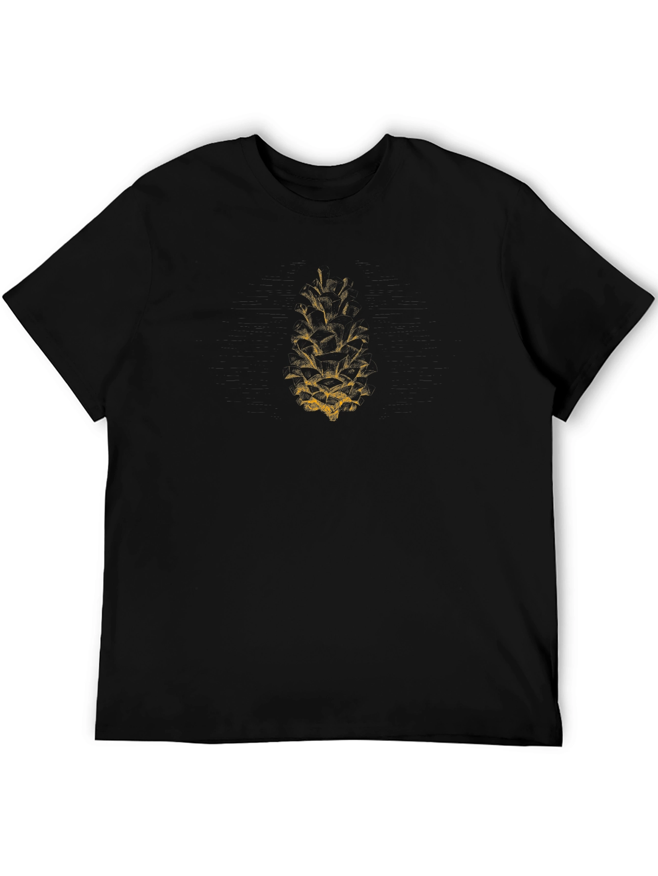 Mens Black T-Shirt with Gold Pinecone Graphic