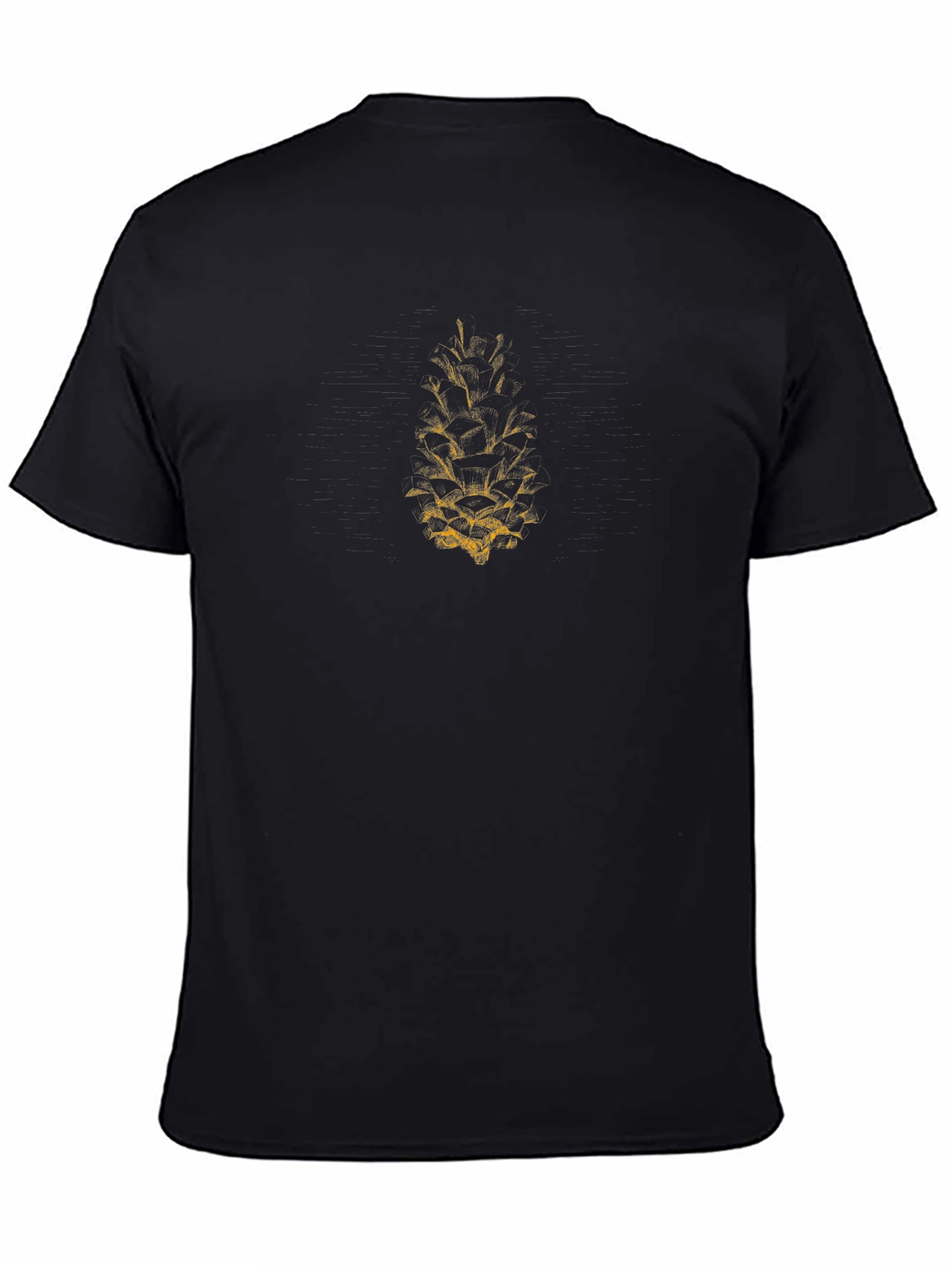 Mens Black T-Shirt with Gold Pinecone Graphic