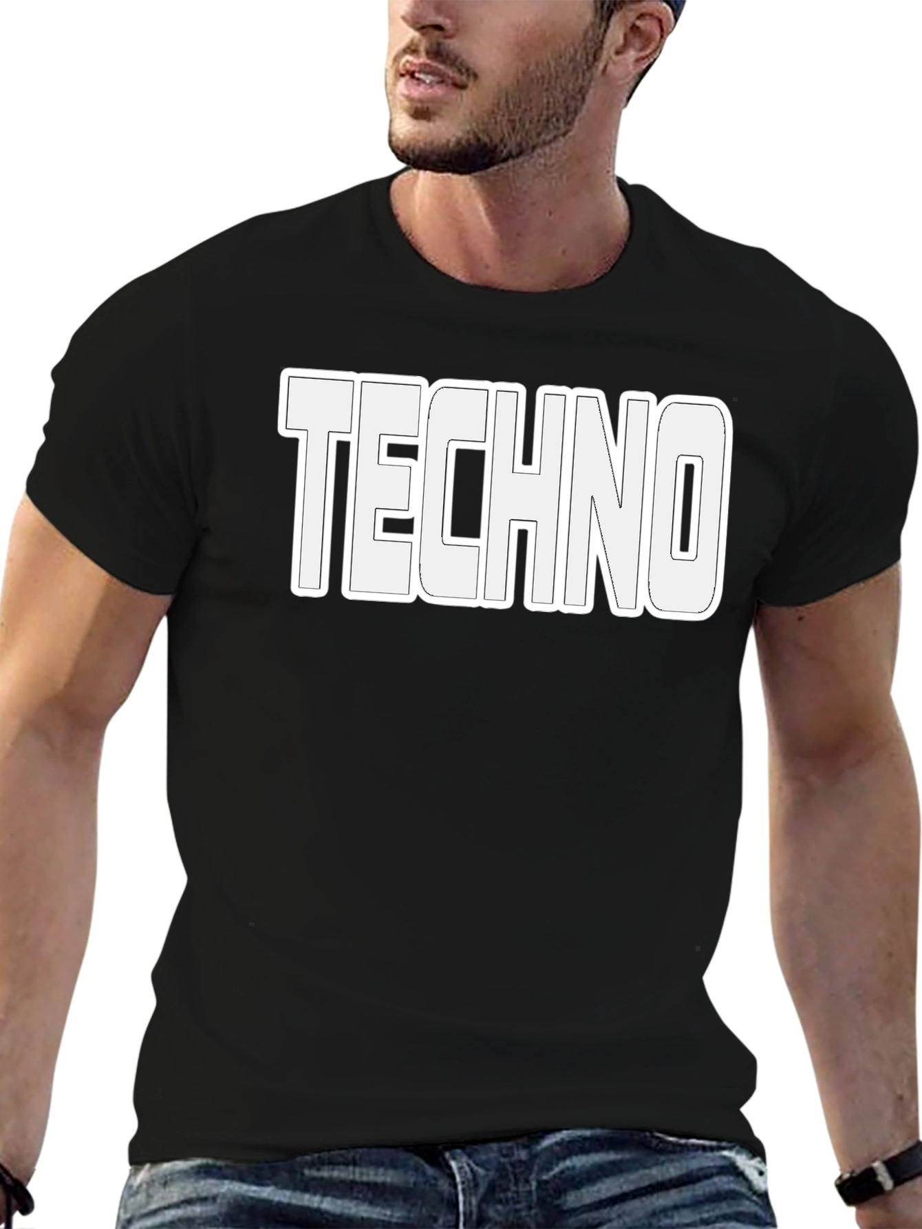 Techno Music T-Shirt - Bold White Graphic Print