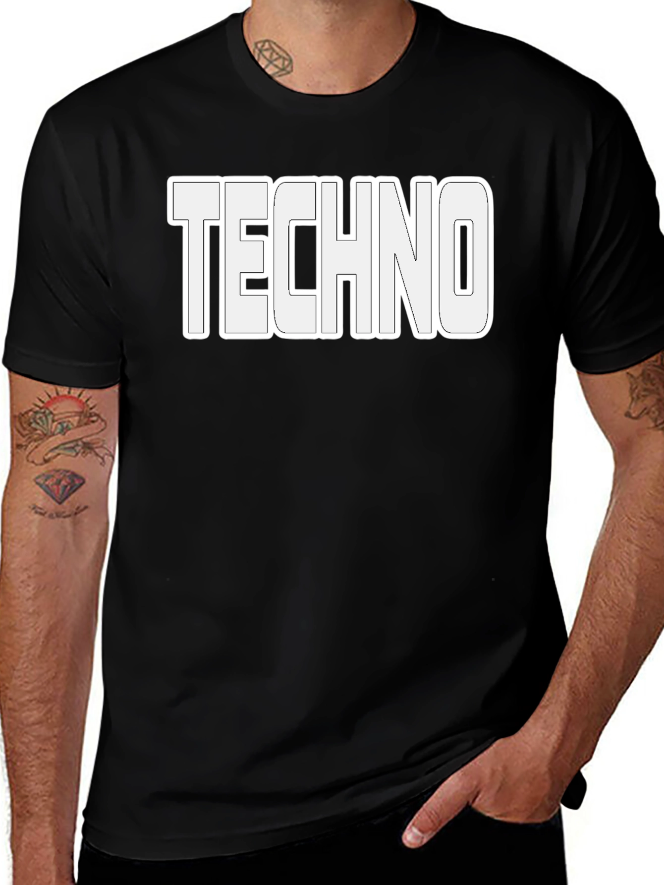 Techno Music T-Shirt - Bold White Graphic Print