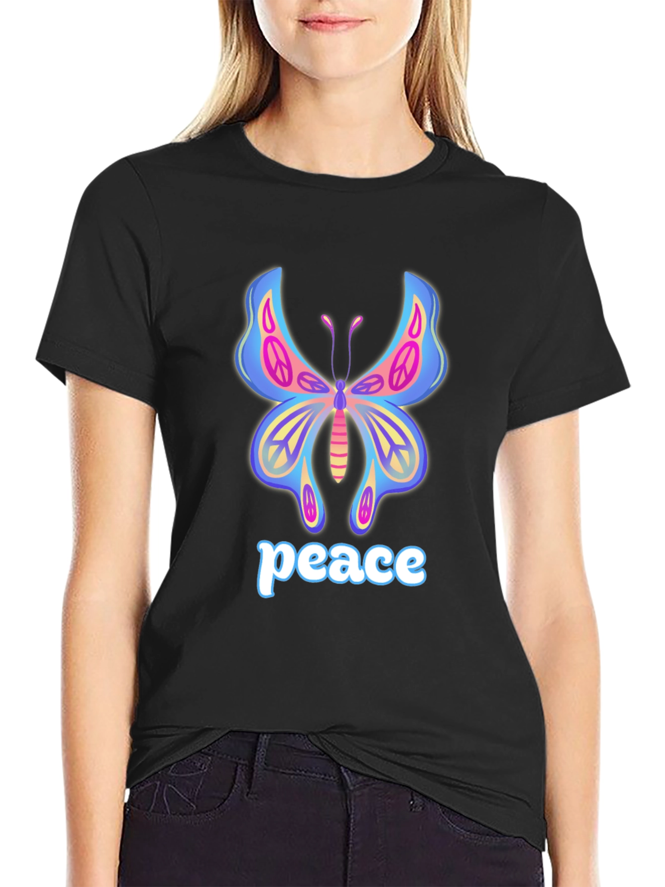 Peace Butterfly Black T-Shirt