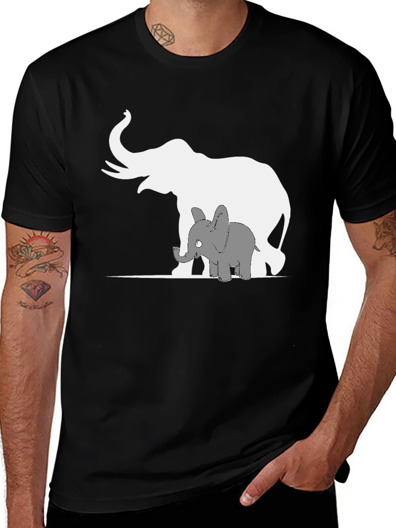 Elephant Family Graphic Tee - Black Cotton Casual Shirt