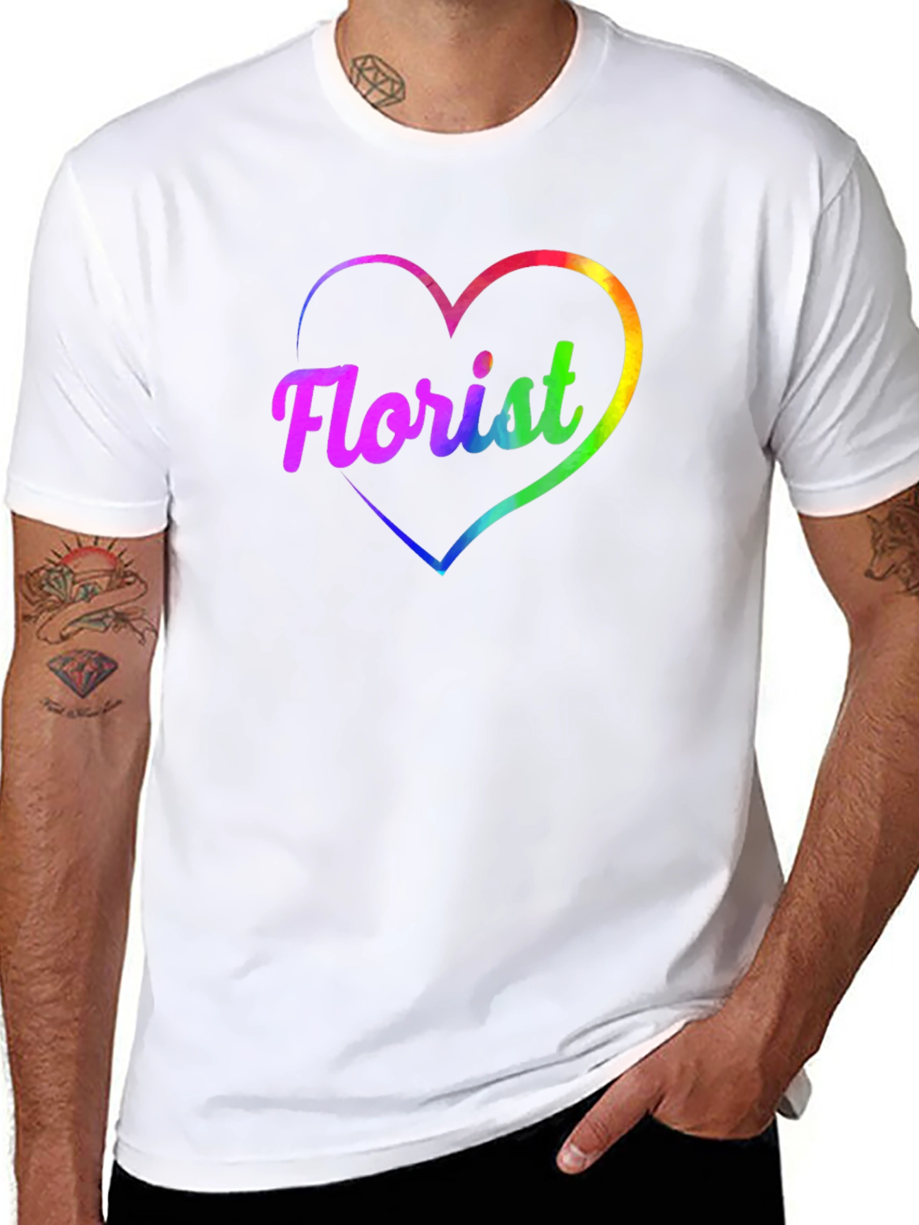 Rainbow Florist Heart Black T-Shirt