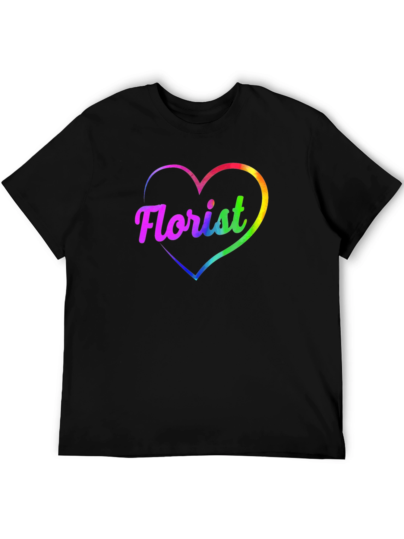 Rainbow Florist Heart Black T-Shirt