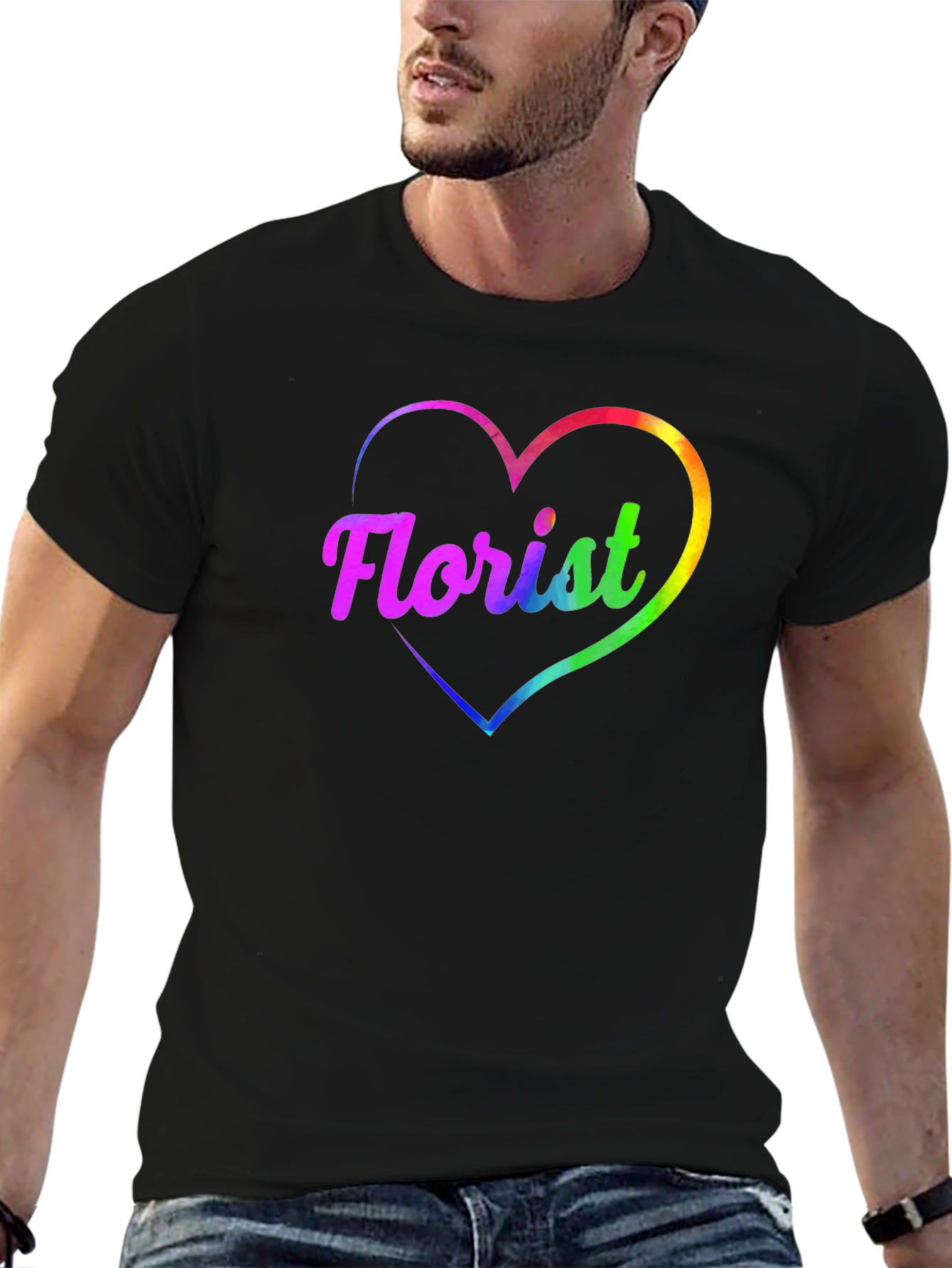 Rainbow Florist Heart Black T-Shirt